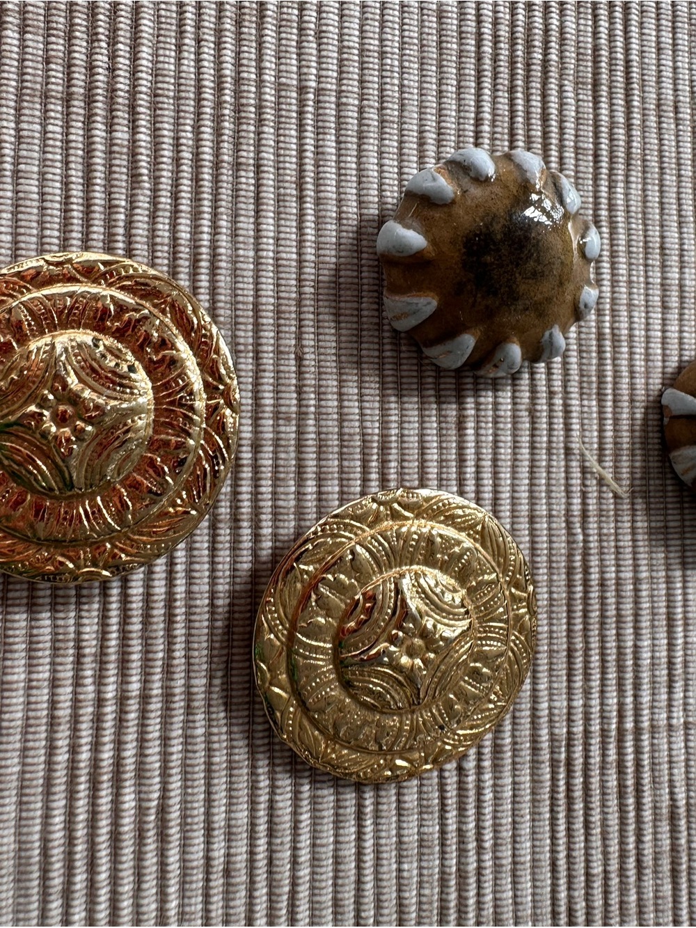 2 PAIRS- Gold-Tone Decorative Round Earrings - Elegant Floral Medallion